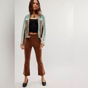 Free People 	In My Feelings Velvet Crop Slim Flare Pants size large brown